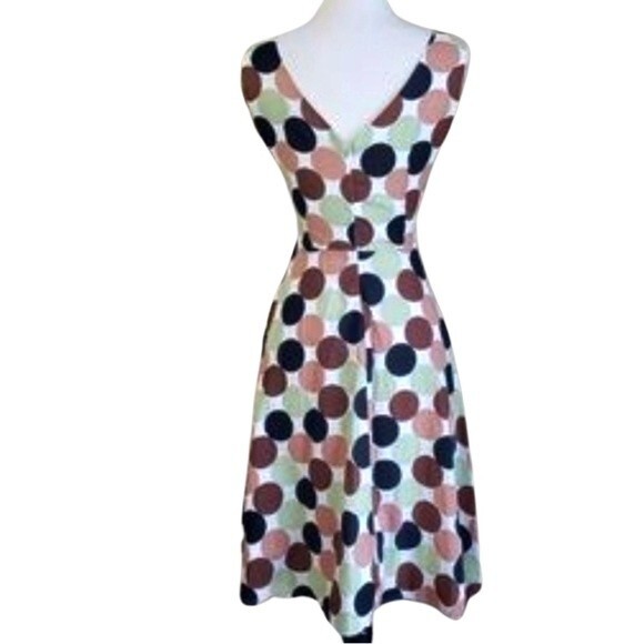 Beautiful sage green tan and brown polka dot cotton dress size 11 - Picture 2 of 8
